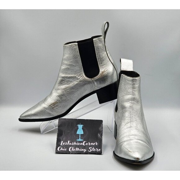 Loeffler Randall Shoes - Loeffler Randall Women Metallic Silver Nellie Chelsea Pointed Booties Sz10 2971